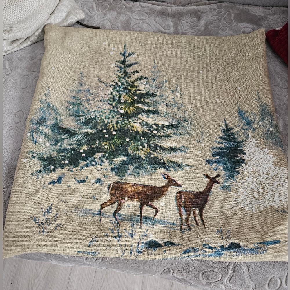 Deer In The Snow Pillow Cover